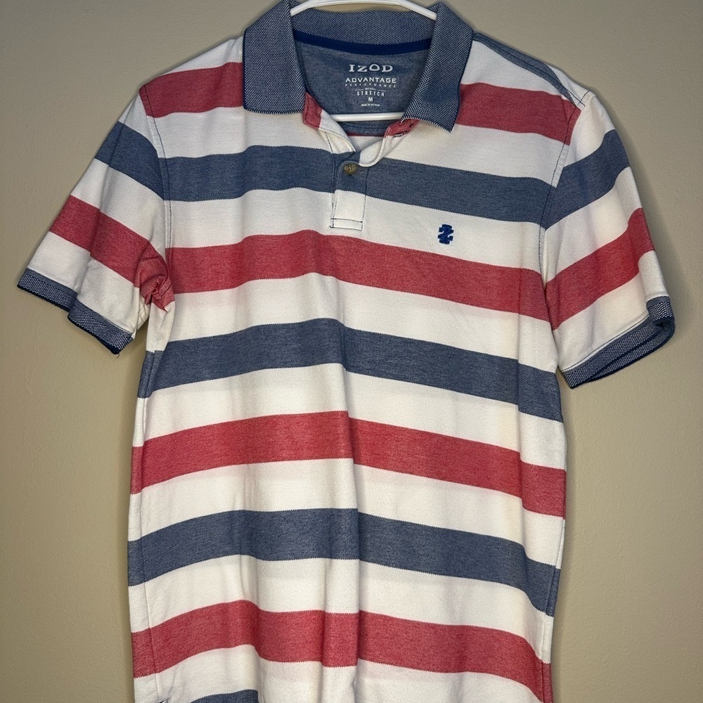 IZOD Men's Striped Polo Shirt - Red, Blue, and White